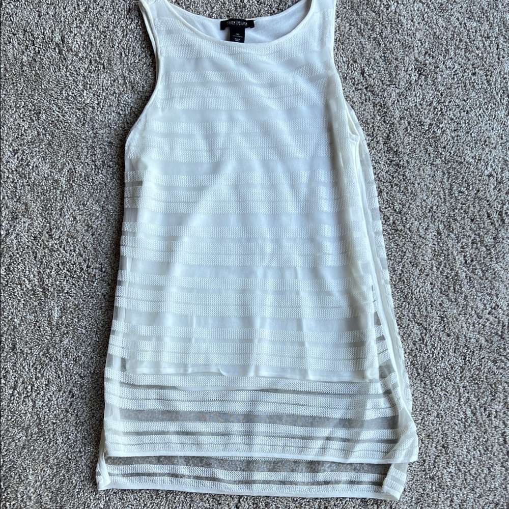 White House Black Market White Sheer Striped Tank Top XS GUC